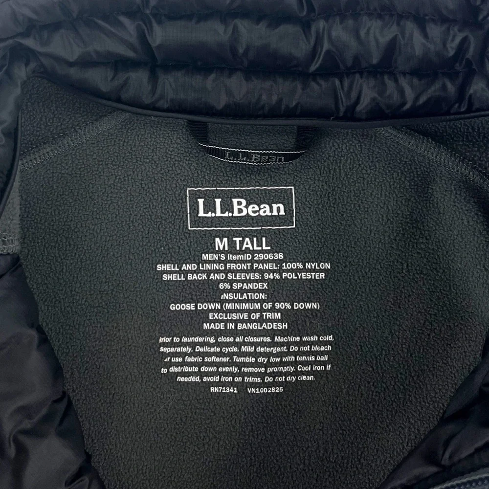 LL Bean 850 Black Gray Goose Down Insulated Long Sleeve Puffer Jacket Top